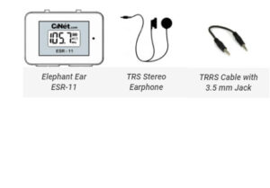 Elephant Ear ESR-11<br> + TRS Stereo Earphone with 3.5 mm jack<br> + TRRS Cable with 3.5 mm jacks (both ends) for connecting Elephant Ear with cell phone for recording