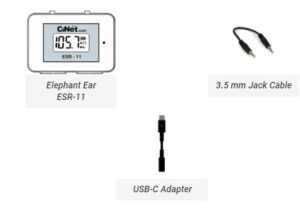 Elephant Ear ESR-11<br> + TRRS Cable with 3.5 mm jacks (both ends) for connecting Elephant Ear with cell phone for recording<br> + USB-C cable adapter